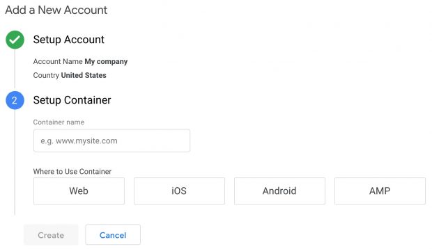 Adding a new account to Google Analytics window