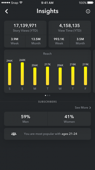 Écran de synthèse Snapchat Analytics