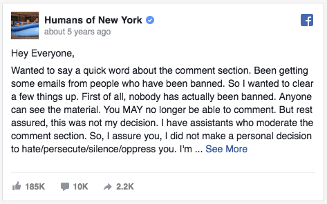 Humans of New York Facebook post about trolls - Social Media Trolle