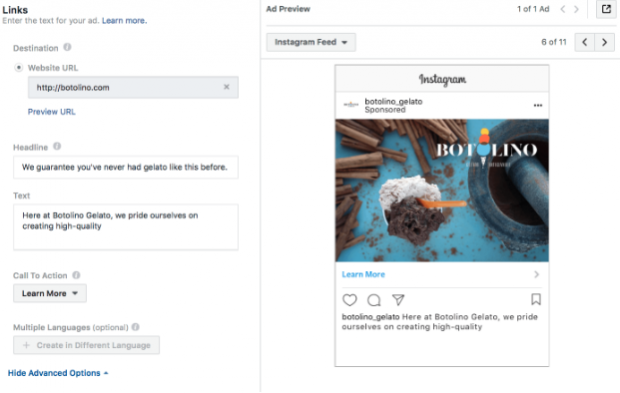 Annonce Instagram appel à l'action