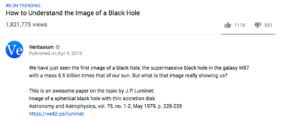 YouTube video description of "How to Understand a Black Hole" by Veritasium