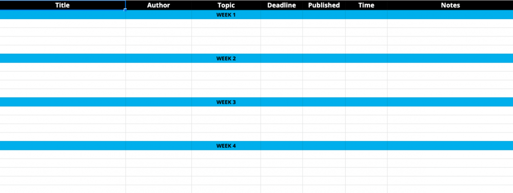 Screenshot of the editorial calendar template