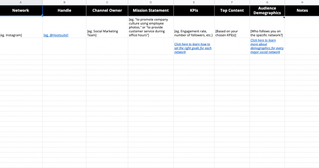 Screenshot of the social media audit template