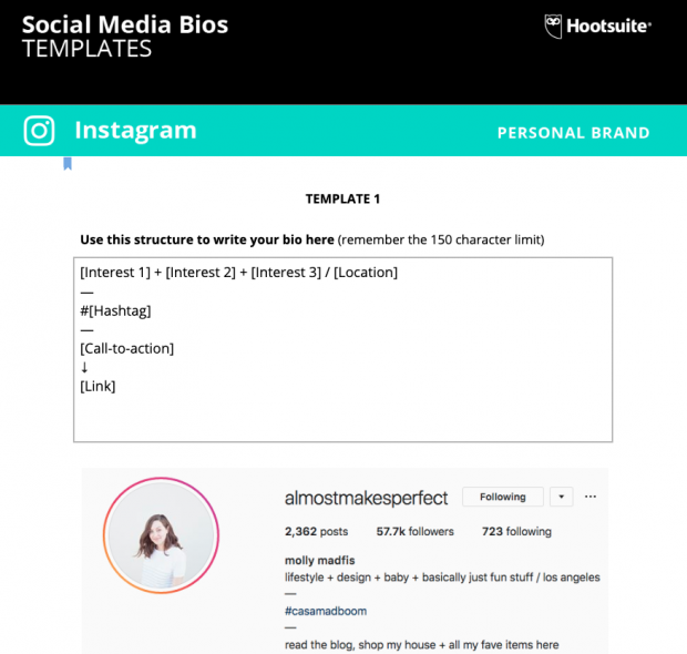 Screenshot of social media bio templates