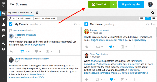 New post button in Hootsuite