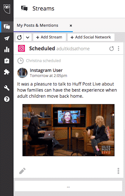 Screenshot of a scheduled Instagram post in Hootsuite