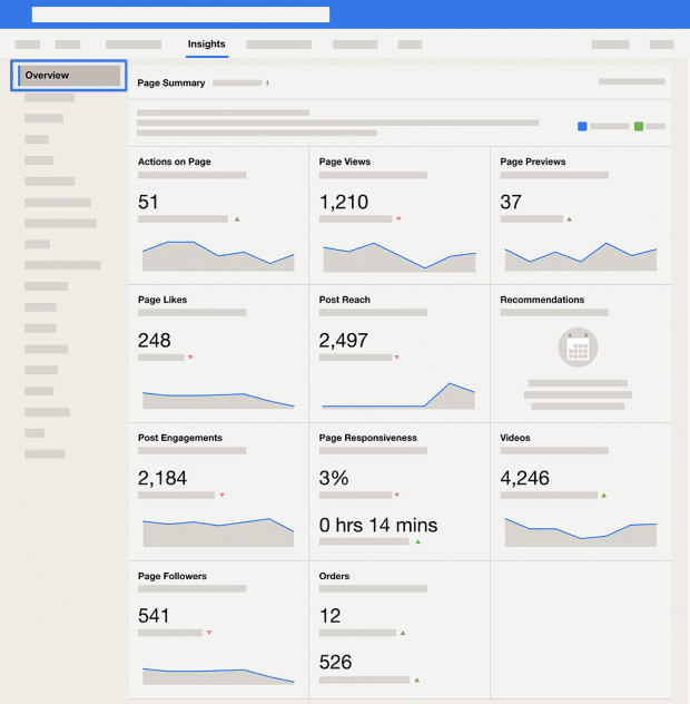 Screenshot of the Facebook analytics overview dashboard