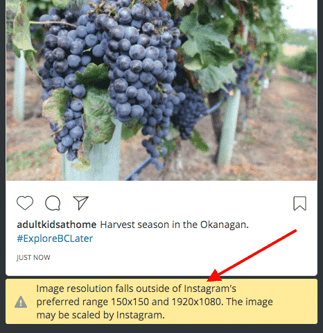 Instagram image error message