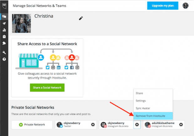 How to remove an Instagram account from Hootsuite
