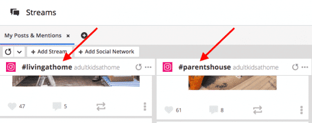 Instagram hashtag search streams in Hootsuite