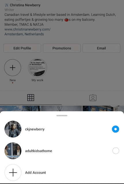 Instagram account picker