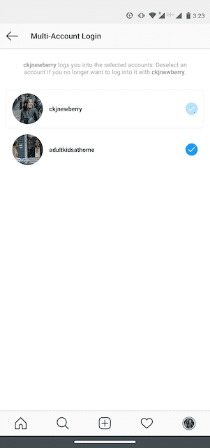 Option to deselect an account on Instagram's Multi-Account Login page