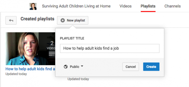 Entering a title for your YouTube playlist