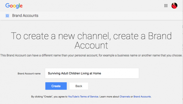 Brand Account page on YouTube