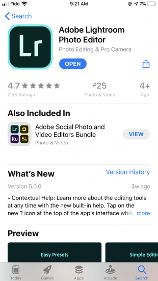 App lightroom dans l'App Store