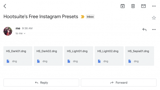 5 .dng files attached to email in Gmail