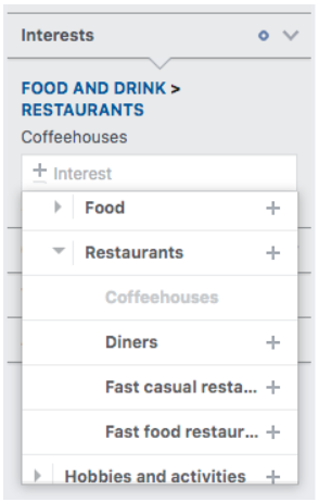 Interests > restaurants demographic narrowing down even further to Coffeehouses