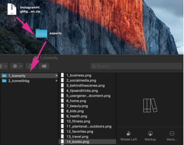 dropping and dragging the icon files into photoshop