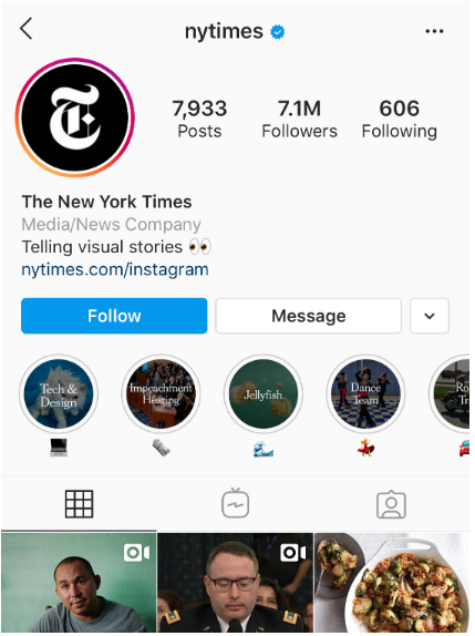 New York Times' Instagram profile