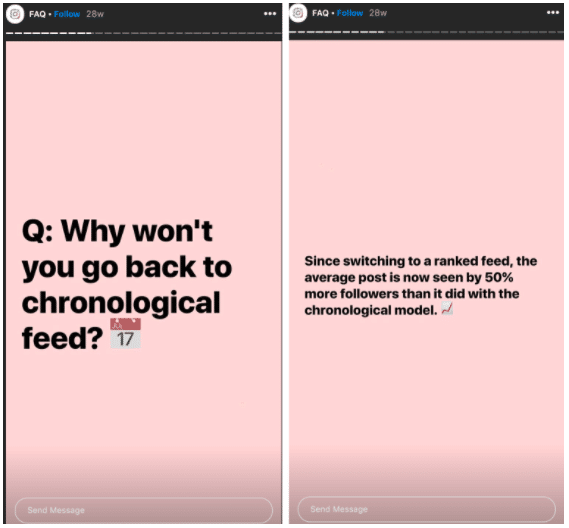 Explanation of why they won't go back to the chronological feed on @Creators stories