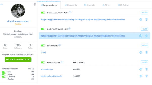 Instarocket automation settings