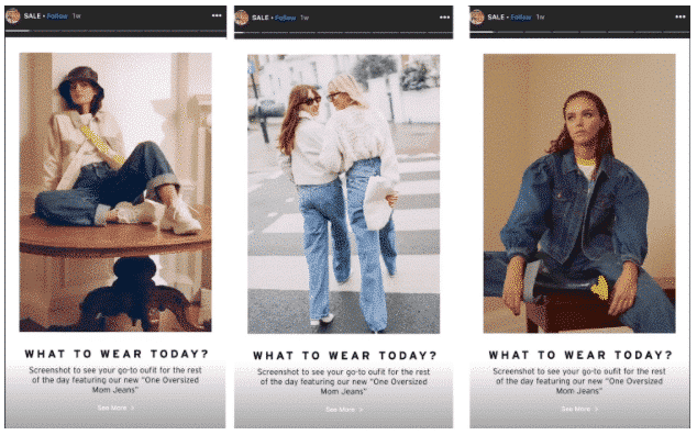 3 scenes from an Instagram Stories ad by Top Shop Canada