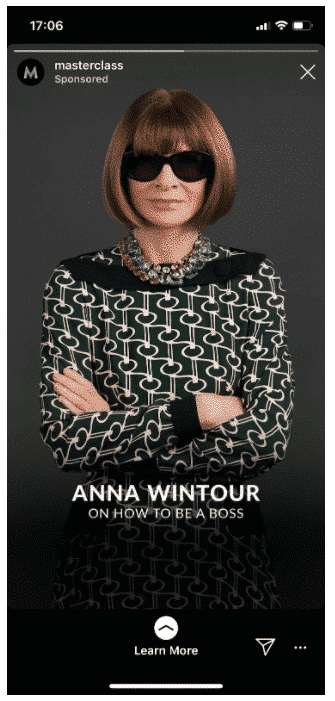 Instagram Story from Masterclass featuring "How to Be a Boss" by Anna Wintour