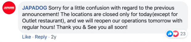 JAPADOG responds to confusing Facebook post suggesting they were closing down.