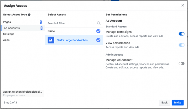 Bouton d'invitation dans la configuration de Facebook Business Manager