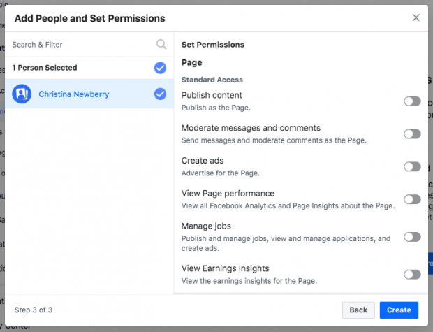 Option to add people and set permissions