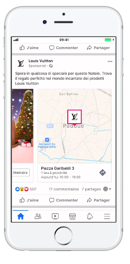 Annuncio Facebook con targeting per località Louis Vuitton