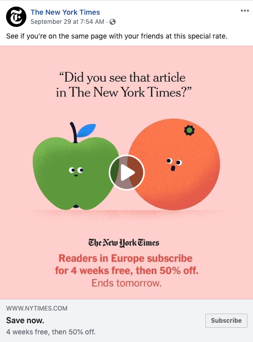 Annuncio GIF del New York Times su Facebook