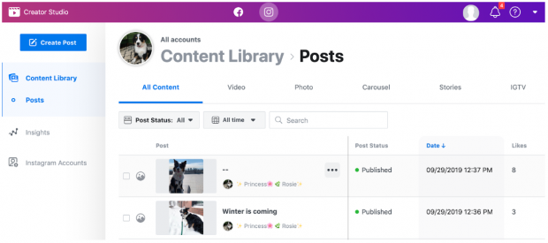 Capture d'écran de la bibliothèque de contenu Hootsuite