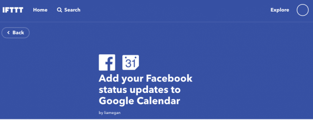 IFTTT提示“将你的Facebook状态更新添加到你的谷歌日历”