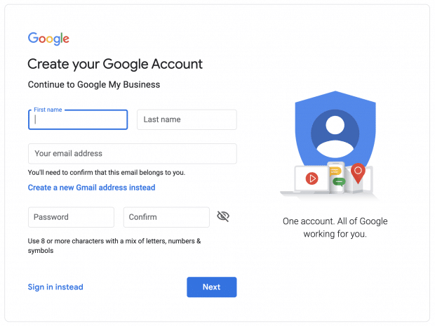 faça login na página da conta do Google