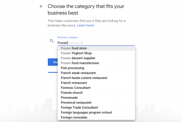 category search on Google My Business