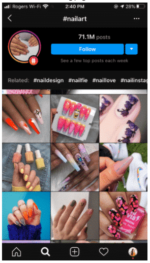 instagram hashtag page for #nailart