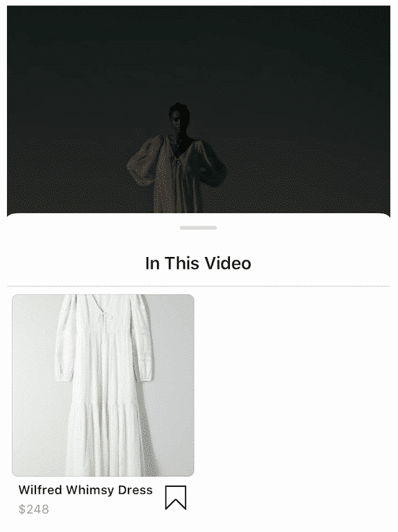 tray popup for a dress tagged in an Instagram shoppable post