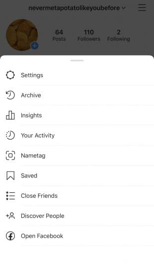 Instagram menu