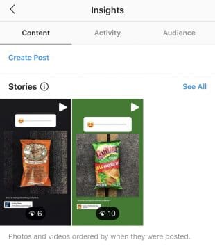 Instagram Stories Insights content tab