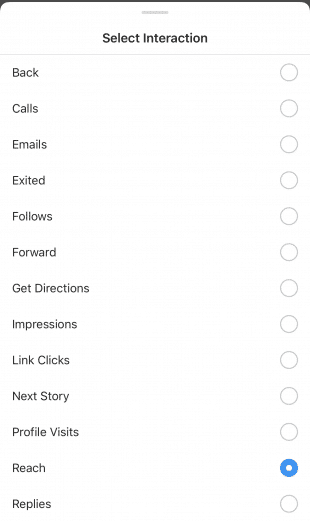 "Select interaction" option in Instagram stories analytics