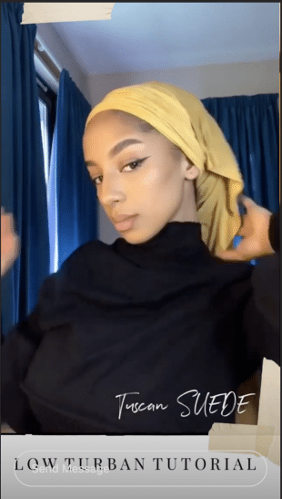 Instagram Story tutorial on how to arrange a low turban by @culturehijab