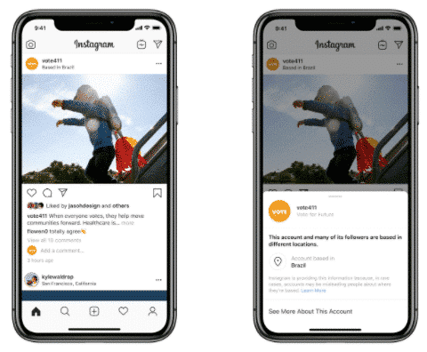 Instagram post showing where account is based