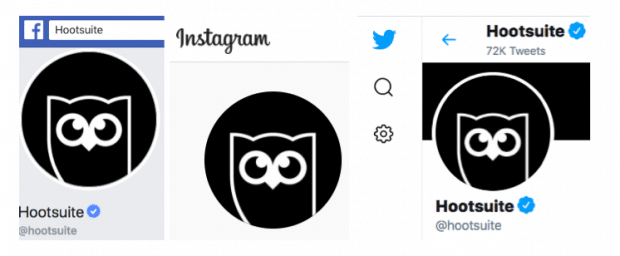 Hootsuite profile photos on Twitter, Facebook, and Instagram