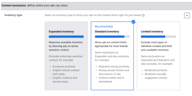 content exclusions options for youtube ads