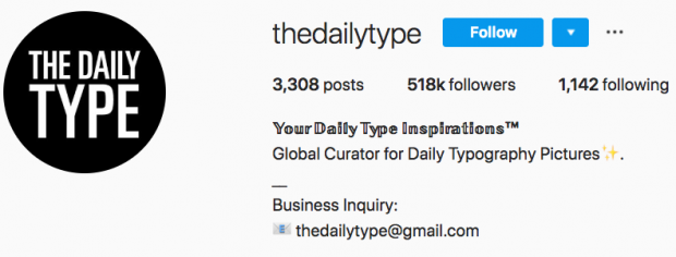 The Daily Type Instagram bio with special font