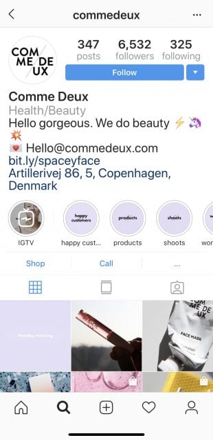 comme duex instagram profile and bio - should i follow everyone on instagram for small business