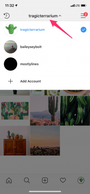 switch between Instagram accounts